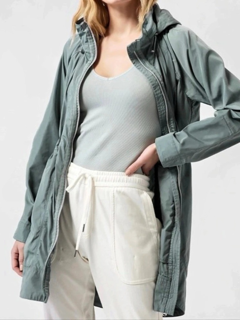 Athleta Drip Drop Rain Jacket XS Sage Green Hooded